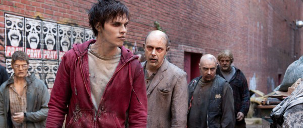 Warm Bodies: R met z'n maten op jacht, met in de achtergrond 'n leuke variant op Andre the Giant Has a Posse's OBEY